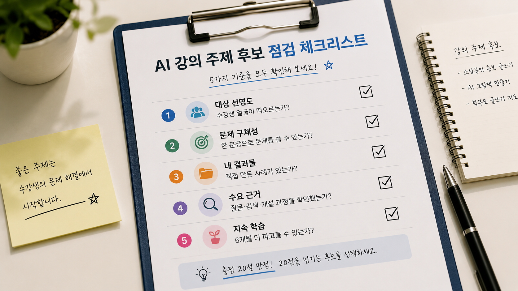 강의 주제 후보를 점검하는 5개 항목 체크리스트