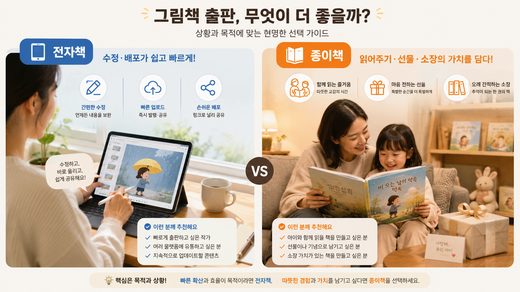 전자책과 종이책의 제작 과정을 나란히 비교한 도식