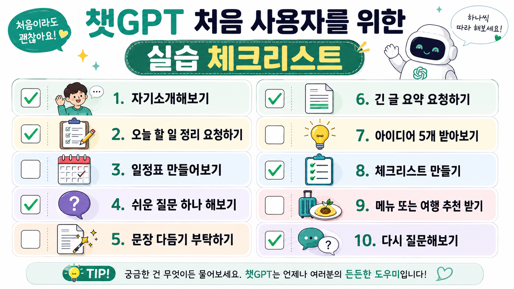 챗GPT 처음 사용자를 위한 실습 체크리스트