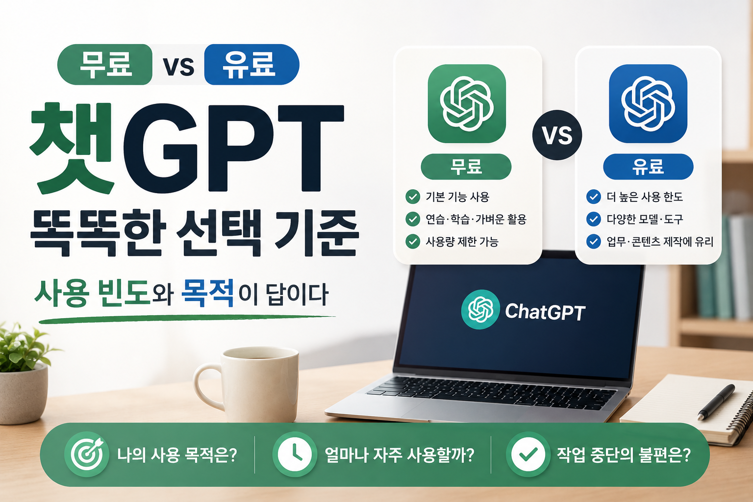 챗GPT 무료와 유료 요금제 사용 목적 비교