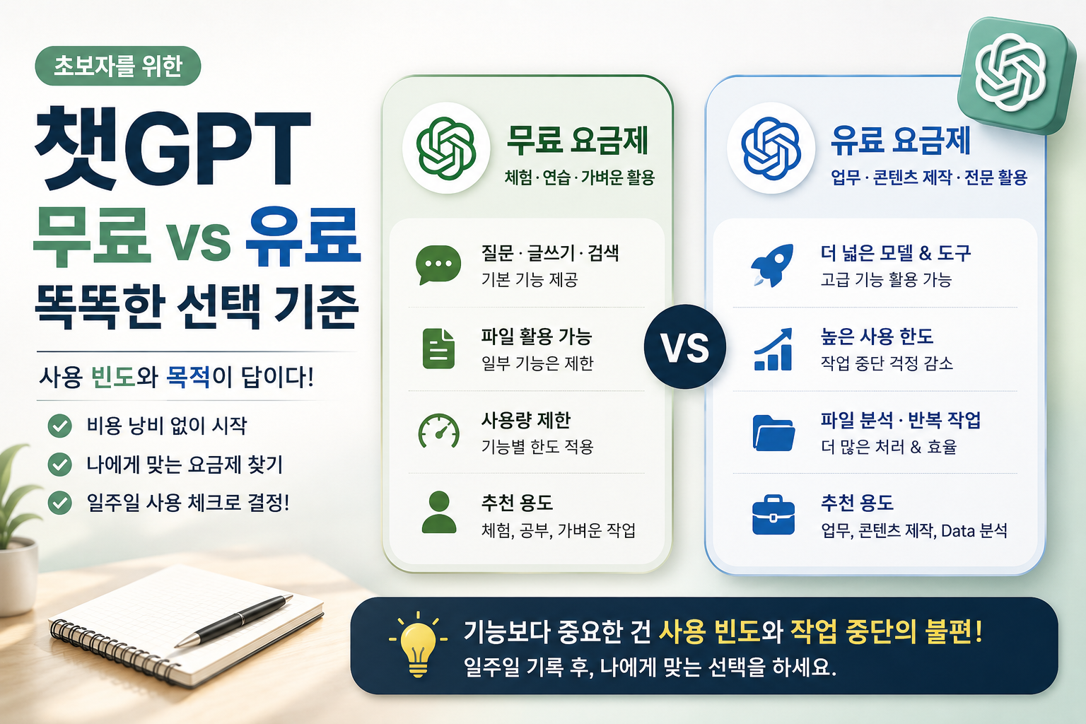 챗GPT 요금제 선택 전 일주일 사용 기록표