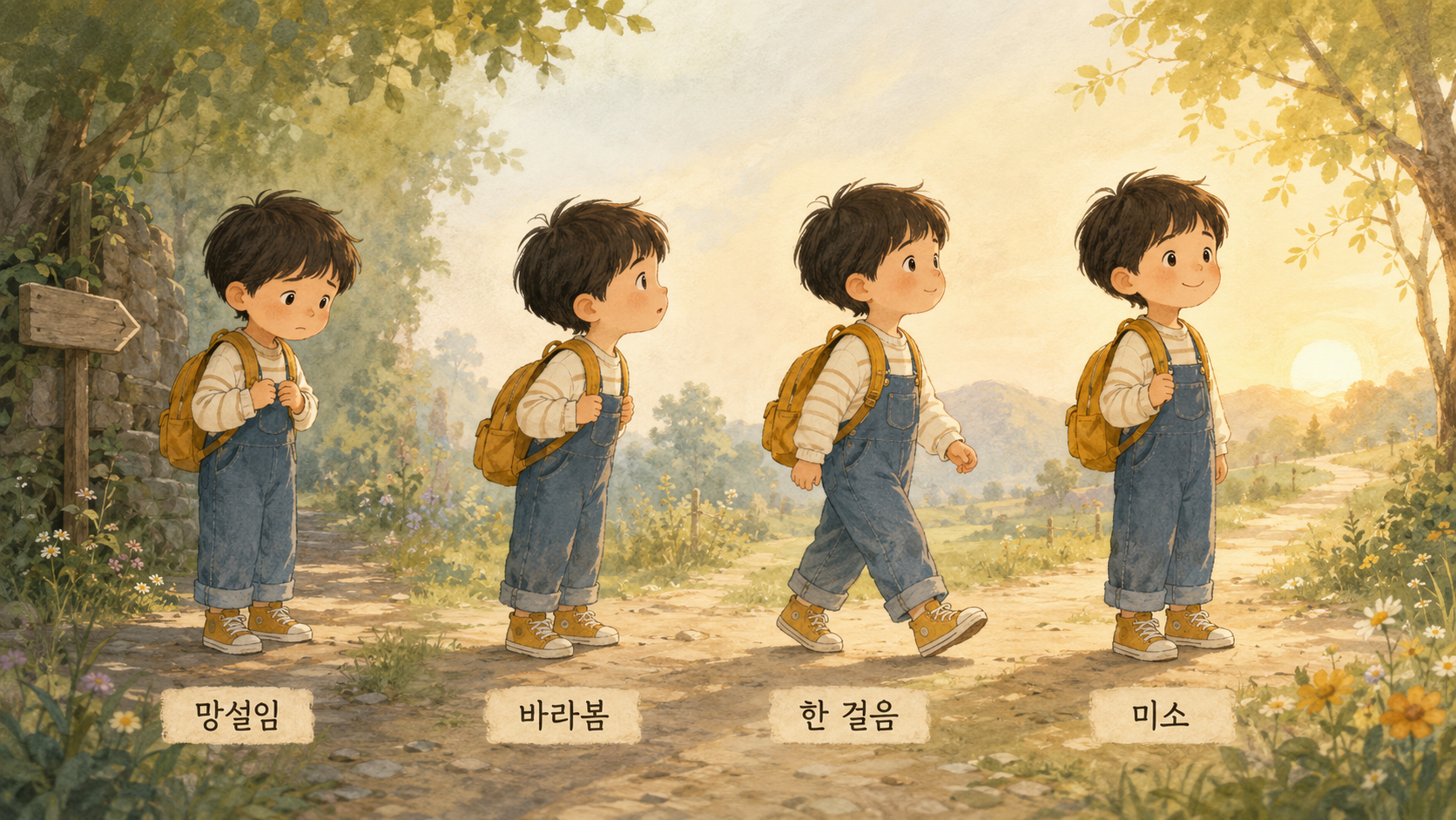 그림책 주인공의 감정이 장면별로 변화하는 연속 이미지