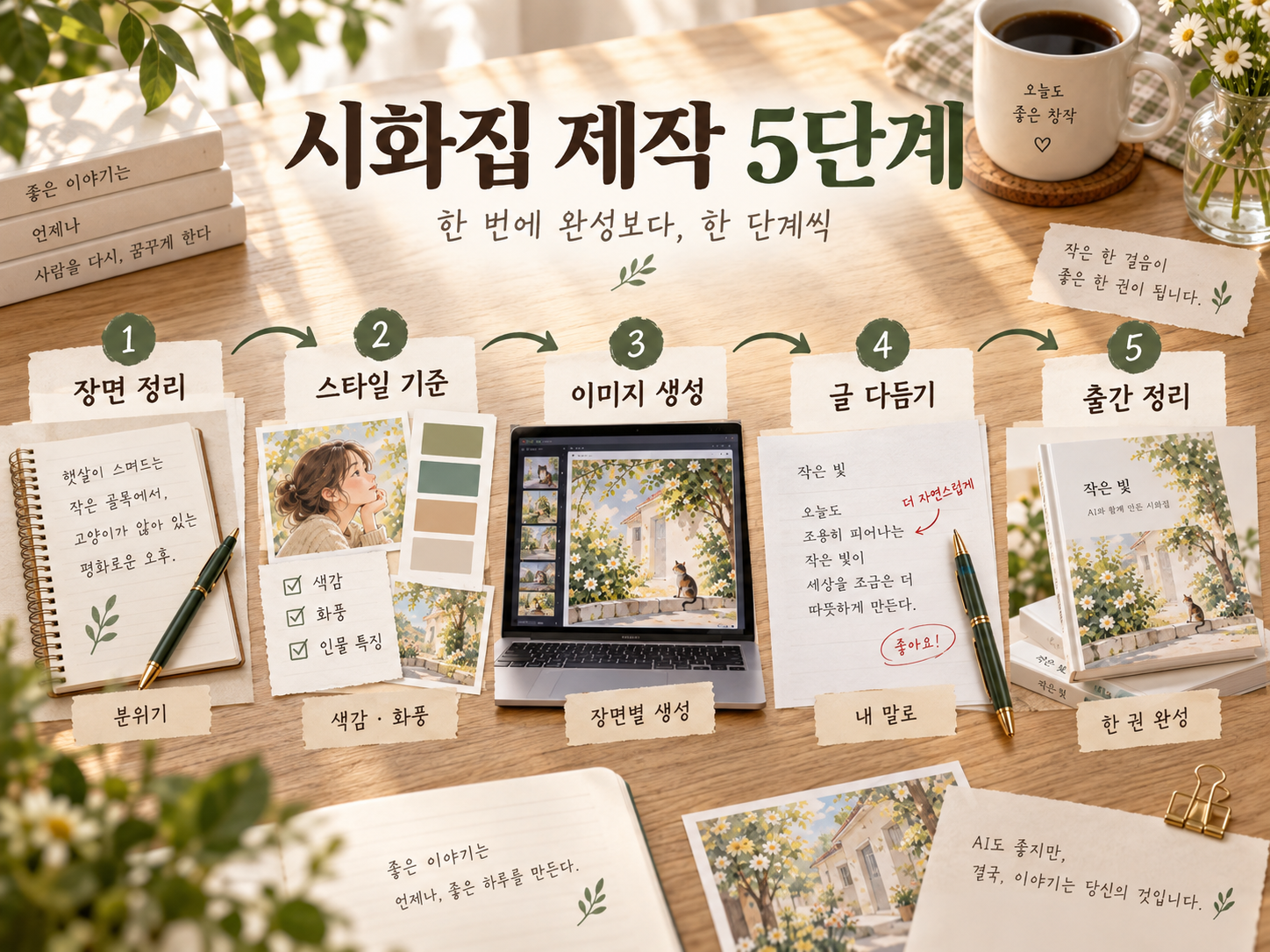 AI 시화집 출간 5단계 과정 도식