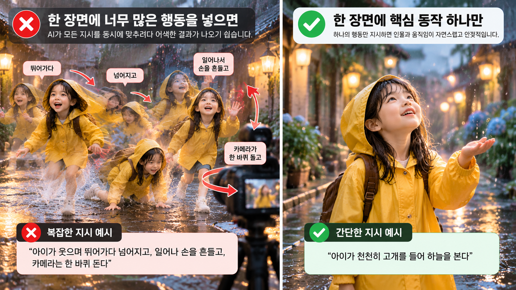 AI 영상 지시, 복잡함과 단순함 비교