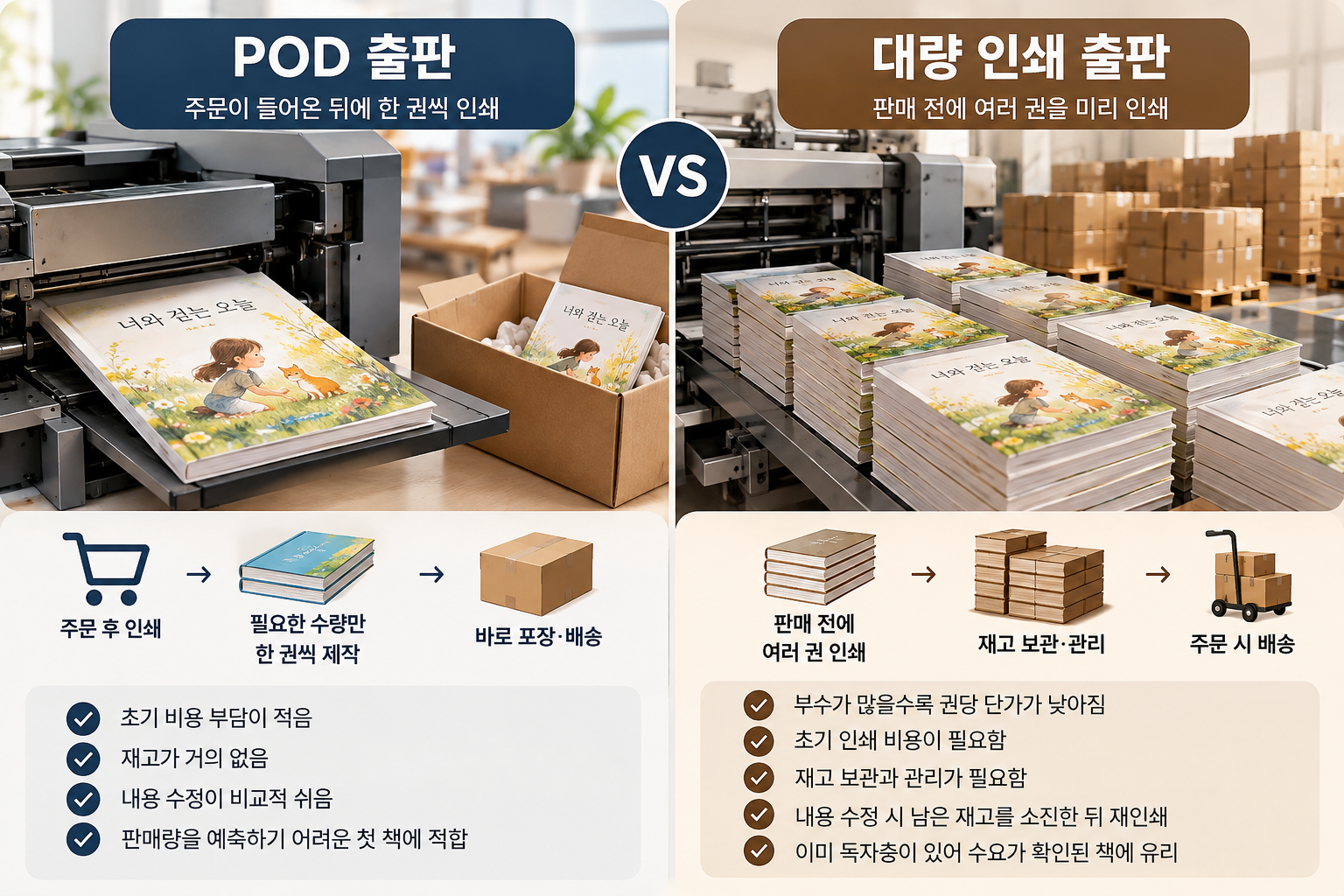 POD 출판과 대량 인쇄 비교