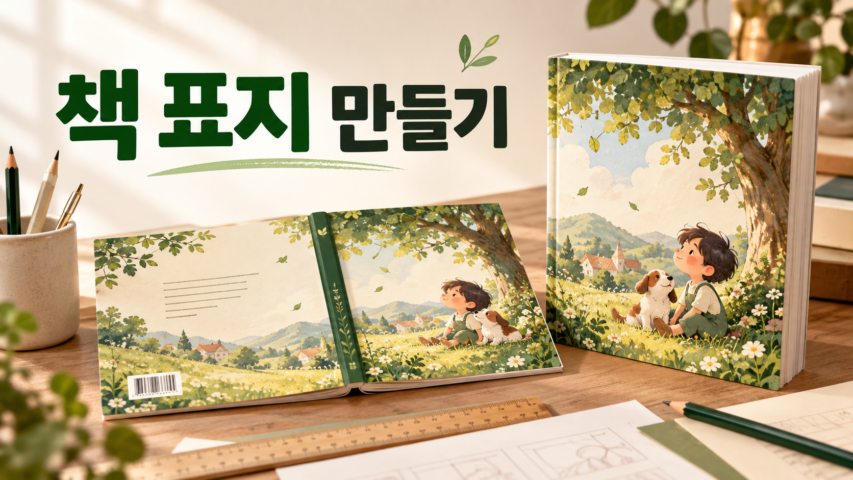 한 장으로 인쇄된 펼침 표지와 그 표지로 제본한 그림책